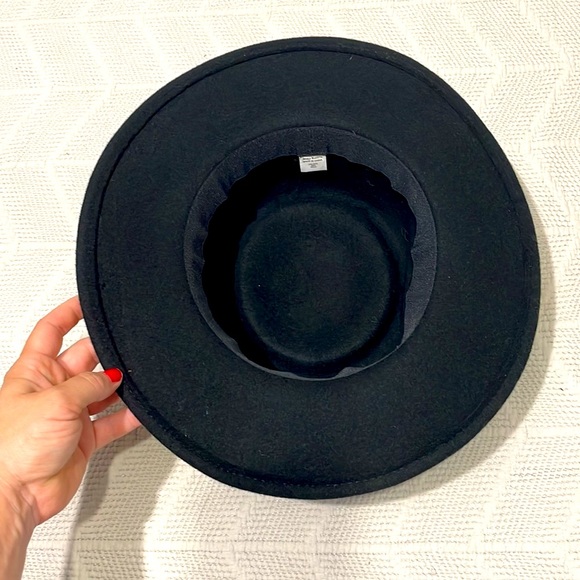 Black Wool Flat Top Hat 22" Western Boho - Picture 4 of 5